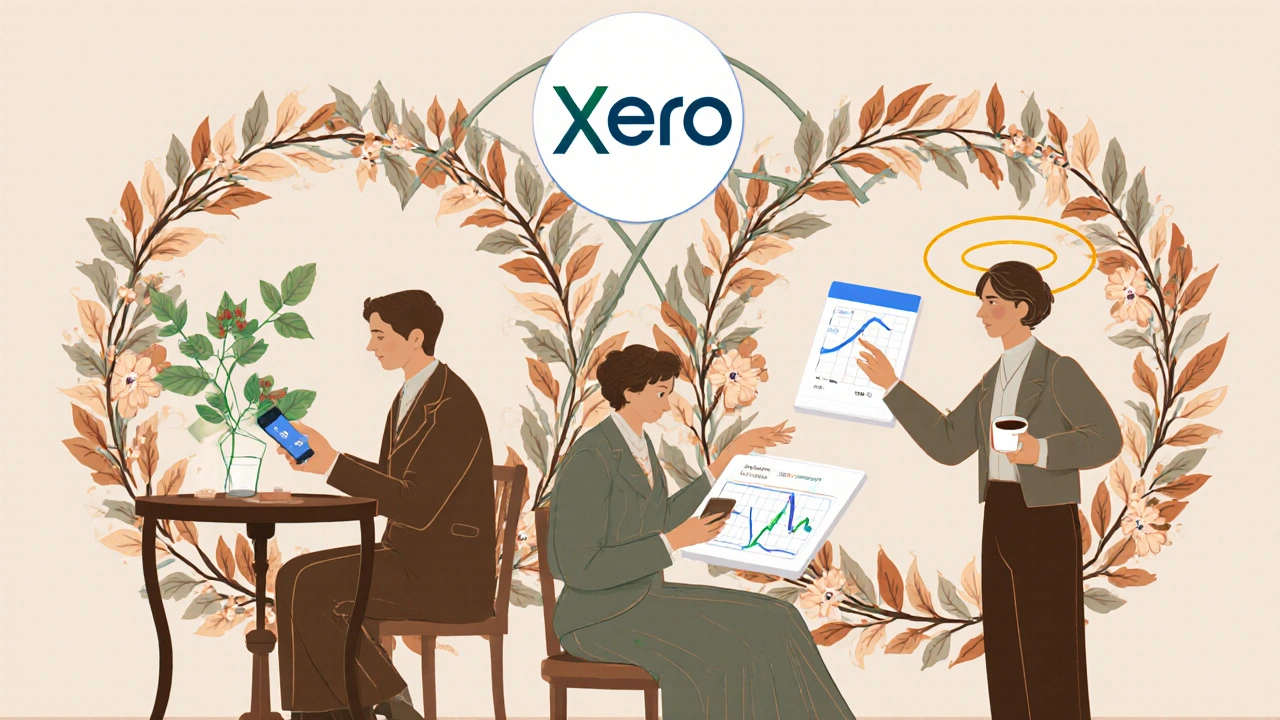 A modern team using virtual cards with Apple Pay and automated accounting, surrounded by blooming financial vines.