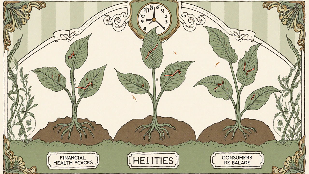 A serene garden of GARP stocks with financial roots, clock marking quarterly rebalance, in soft Art Nouveau tones.