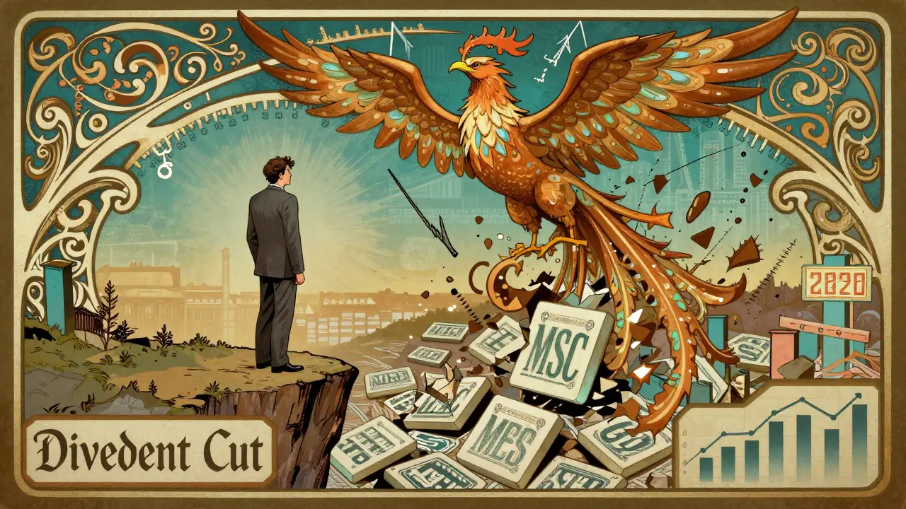 Investor at cliff's edge as hedging phoenix rises from market chaos, surrounded by yield swirls.